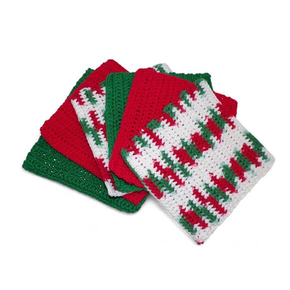 Handmade Other - (6) Handmade Crocheted Dishcloths Washcloths 100% Cotton 8" x 8" Mistletoe Ombre